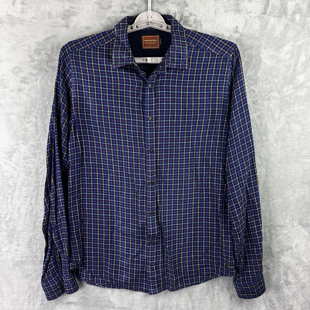 Scotch‎ & Soda Amsterdams Blauw Blue Multicolor Plaid Button-Up Shirt Size XL